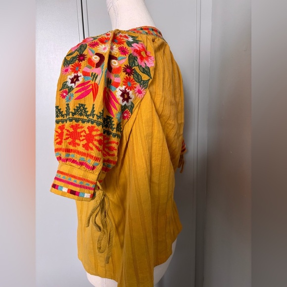 THML Yellow Blouse with Embellished Pleats and Embroidery Floral Pattern - Picture 6 of 8